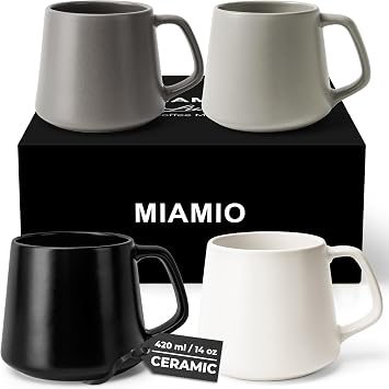 MIAMIO - Coffee Mugs Set of 4 / Large Ceramic Coffee Cups 14 oz - Mug for Cappuccino, Tea, Espresso - Microwave and Dishwasher Safe - Luxe Collection Classic Pastel