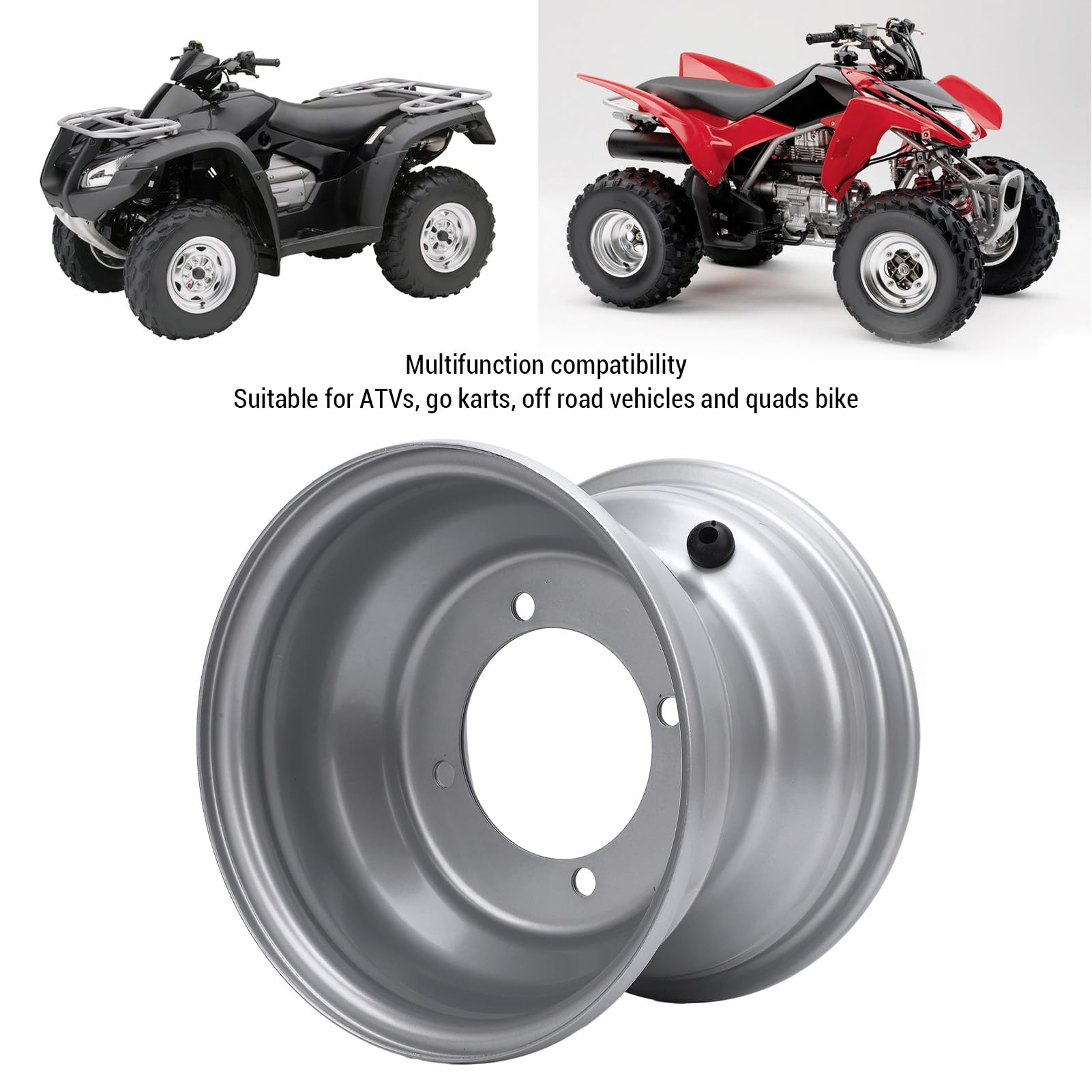 ciciglow Cerchio Ruota ATV 18X9.50-8, Cerchio Ruota 8 Pollici per ATV, Go Kart, Veicoli Fuoristrada, Quad, Argento (fori (spaziatura dei fori: 110 mm / 4.33in)