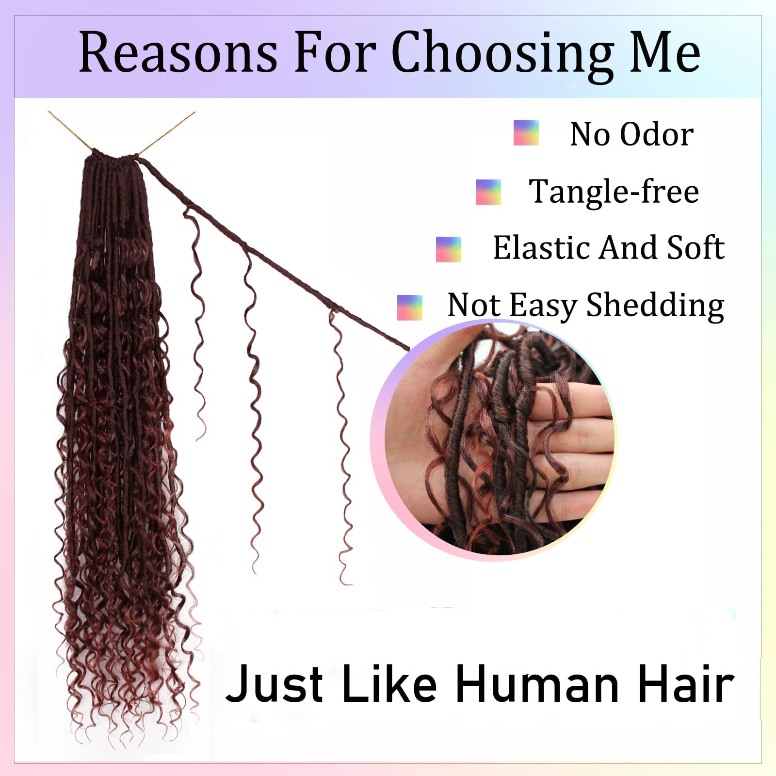Enbeautiful Boho Faux Locs Crochet Hair 24 Inch 9 Packs Pre-Looped Goddess Locs with Curly Ends - Image 3