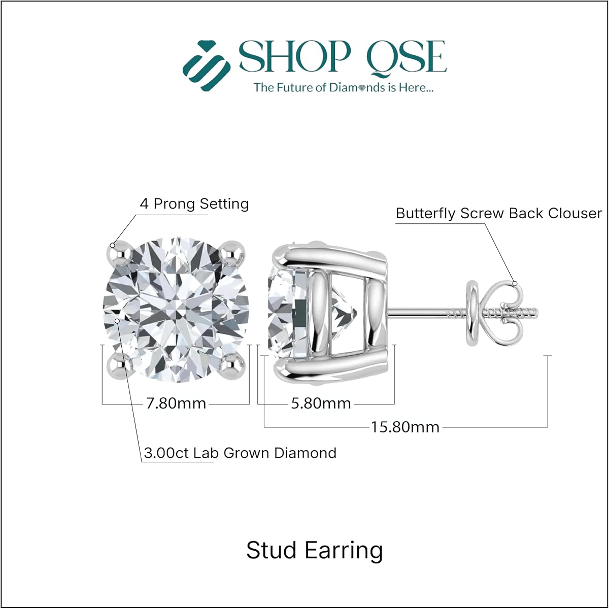 1 to 3 Carat Lab Grown Diamond Stud Earrings 14K White Gold IGI Certified view 4