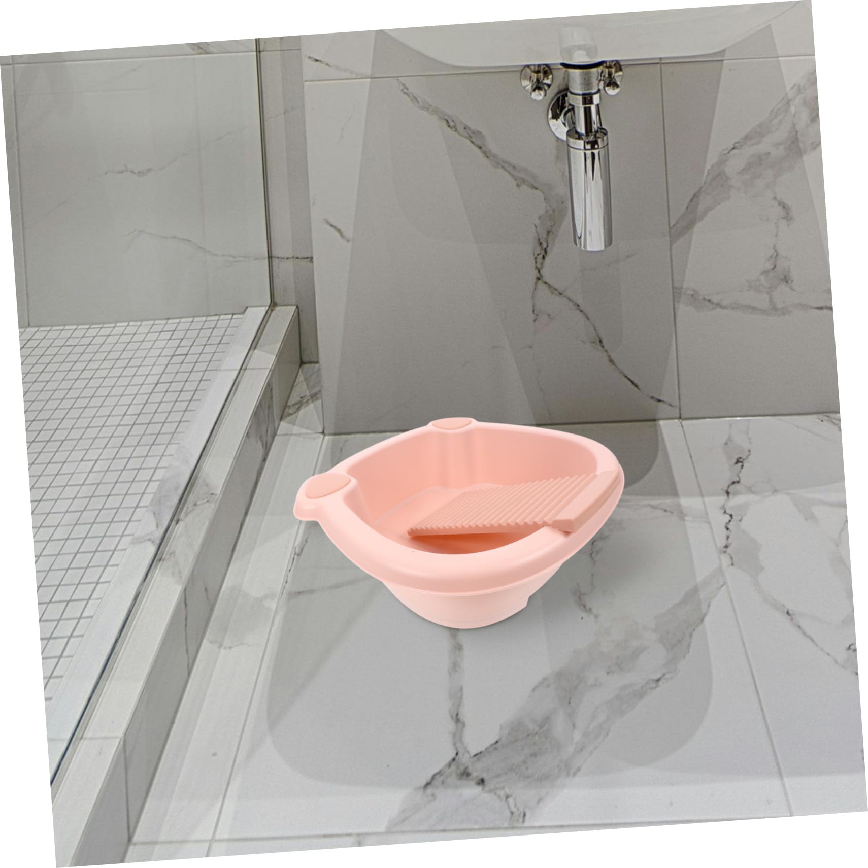 VALICLUD Kleines Waschbecken zum Wäschewaschen mit Integriertem Waschbrett aus Kunststoff Abnehmbares Waschbrett Rosa Praktisch für Heimgebrauch und Kleine Wohnungen