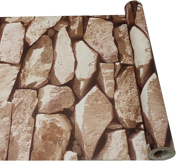 Trafagala Rustic Brick Effect Wallpaper Retro 3D Brown Stone Wallpaper for Living Room Feature Brick Slips for Fireplace Anti-Fouling Bookcase Vintage Slate for House Decoration