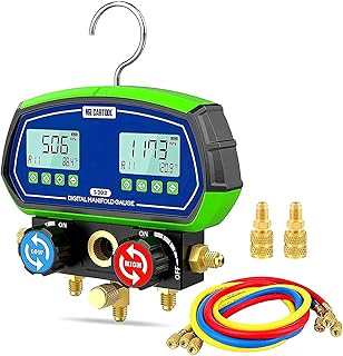 MR CARTOOL L302 Digital Manifold Gauge Set 2-Valve Refrigerant HVAC Systems Leakage Pressure Tester Tool with 3 Hoses for Air Conditioning Refrigeration Recharging