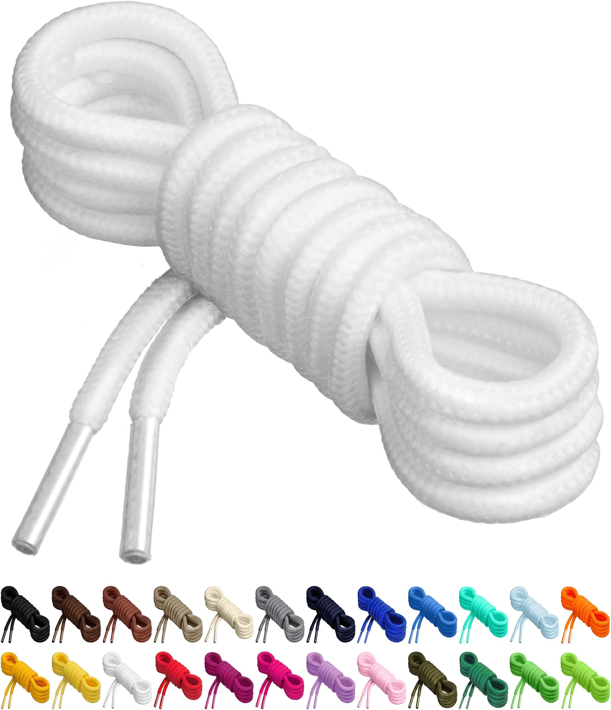 Round Shoelaces for Sneakers, 27 Vibrant Colors, 4 Different Lengths, 1 Pair (2 Laces) - Polyester Blend