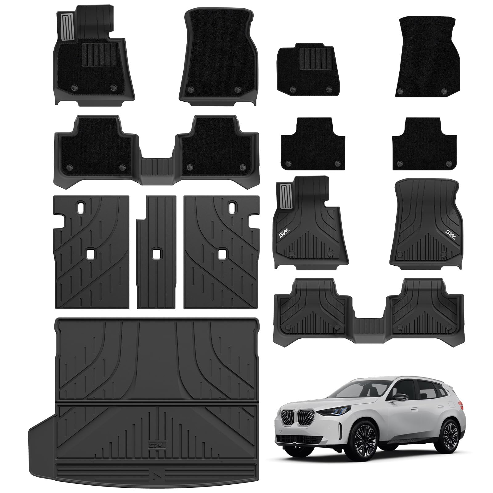 3W para BMW X3 G45 2025-2026 Alfombras de suelo con pedales de metal y alfombras y alfombrilla del maletero y protección lumbar para el segundo asiento, para todo el año y resistentes al clima Juego