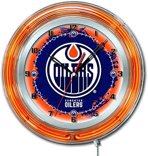 Edmonton Oilers HBS Neon Blue Hockey Battery Powered Wall Clock (19")