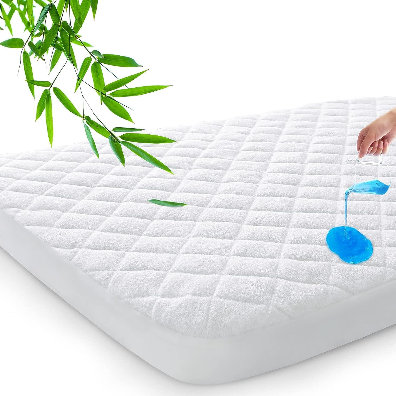 SPRINGSPIRIT Waterproof Travel Cot Mattress Protector, Fits For 95x65cm Travel Cot Mattress, Ultra Soft Viscose Made From Bamboo Terry Surface, Breathable and Easy Care