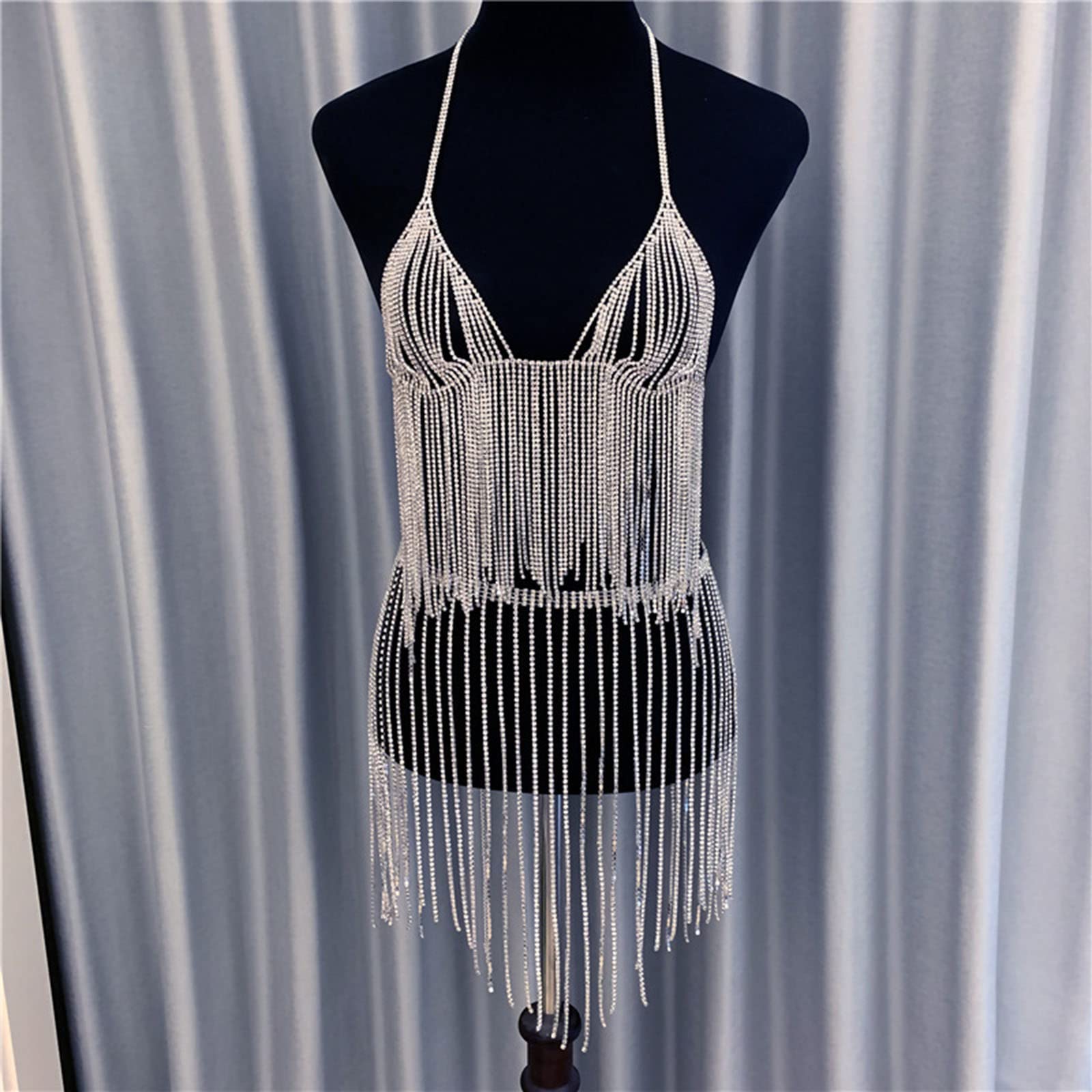 Boho-Körperkette, BH-Kette, Rock, Anzug, Diamant, glitzernde Acrylkristallketten, Oberteil, Strand, Bikini, Gürtel, Körperaccessoires, Schmuck für Frauen und Mädchen, Gold (Silber)