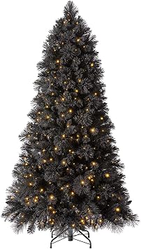Home Heritage 6.5ft Snowdrift Artificial Christmas Tree Pre-Lit with Black Flocked Branches, 500 Warm White LED Lights, 777 Branch Tips Indoor Holiday Decor