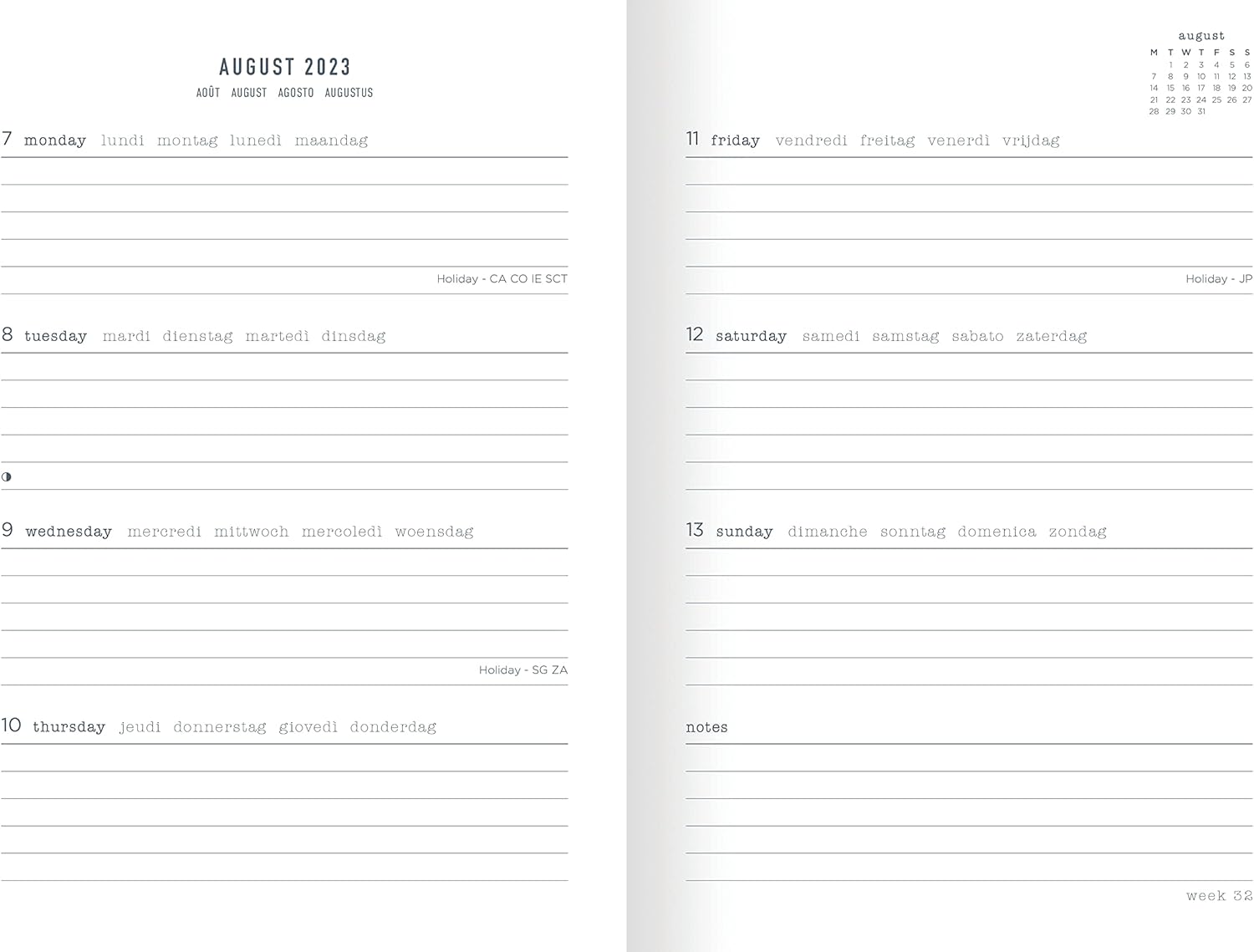 Letts Inspire A6 academic 2023.2024 week to view diary - green
