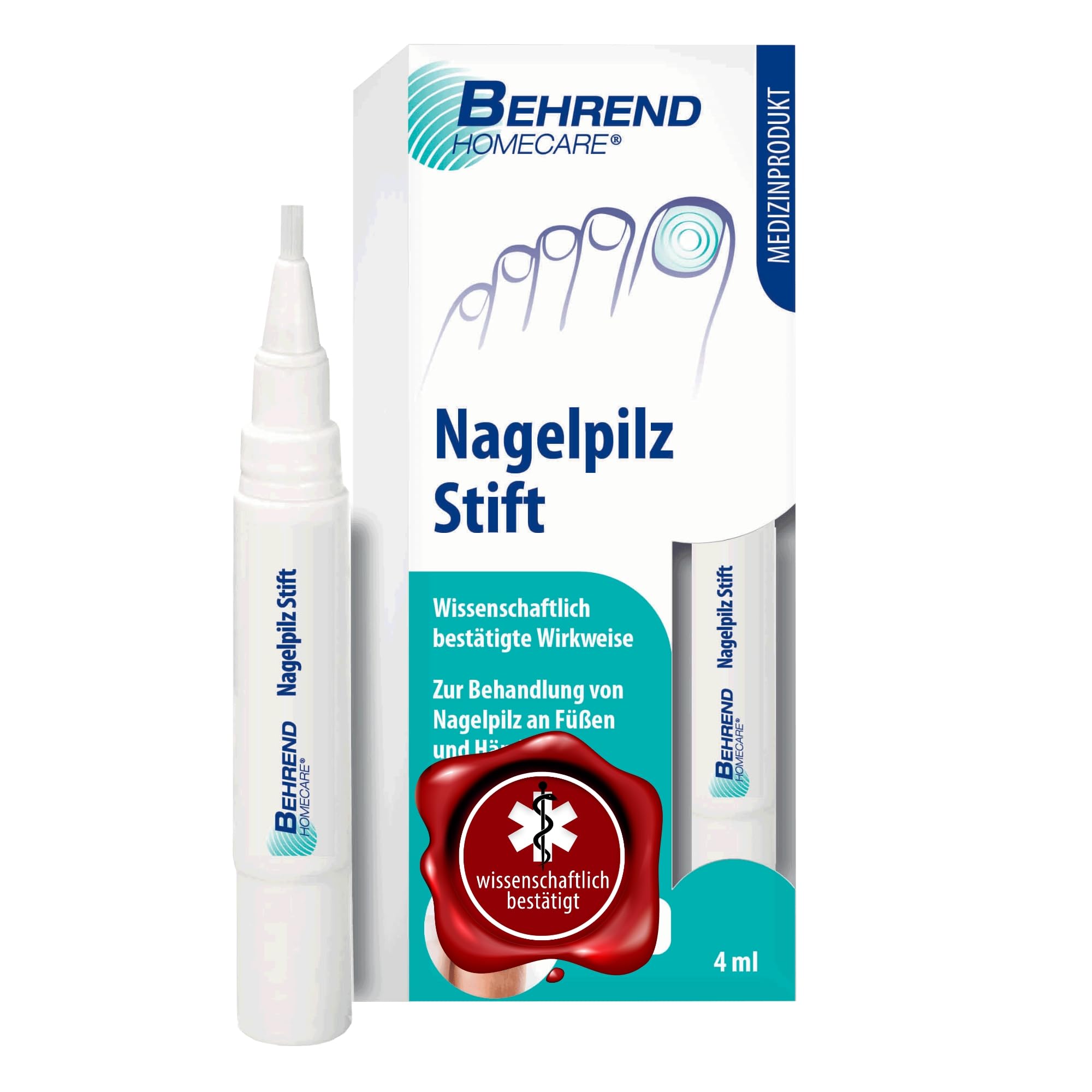 Behrend Homecare – Nagelpilz Stift für eine schnelle Nagelpilzbehandlung bei Pilzinfektionen – Lack für Finger- & Fußnägel – Medizinprodukt mit wissenschaftlich bestätigter Wirkweise