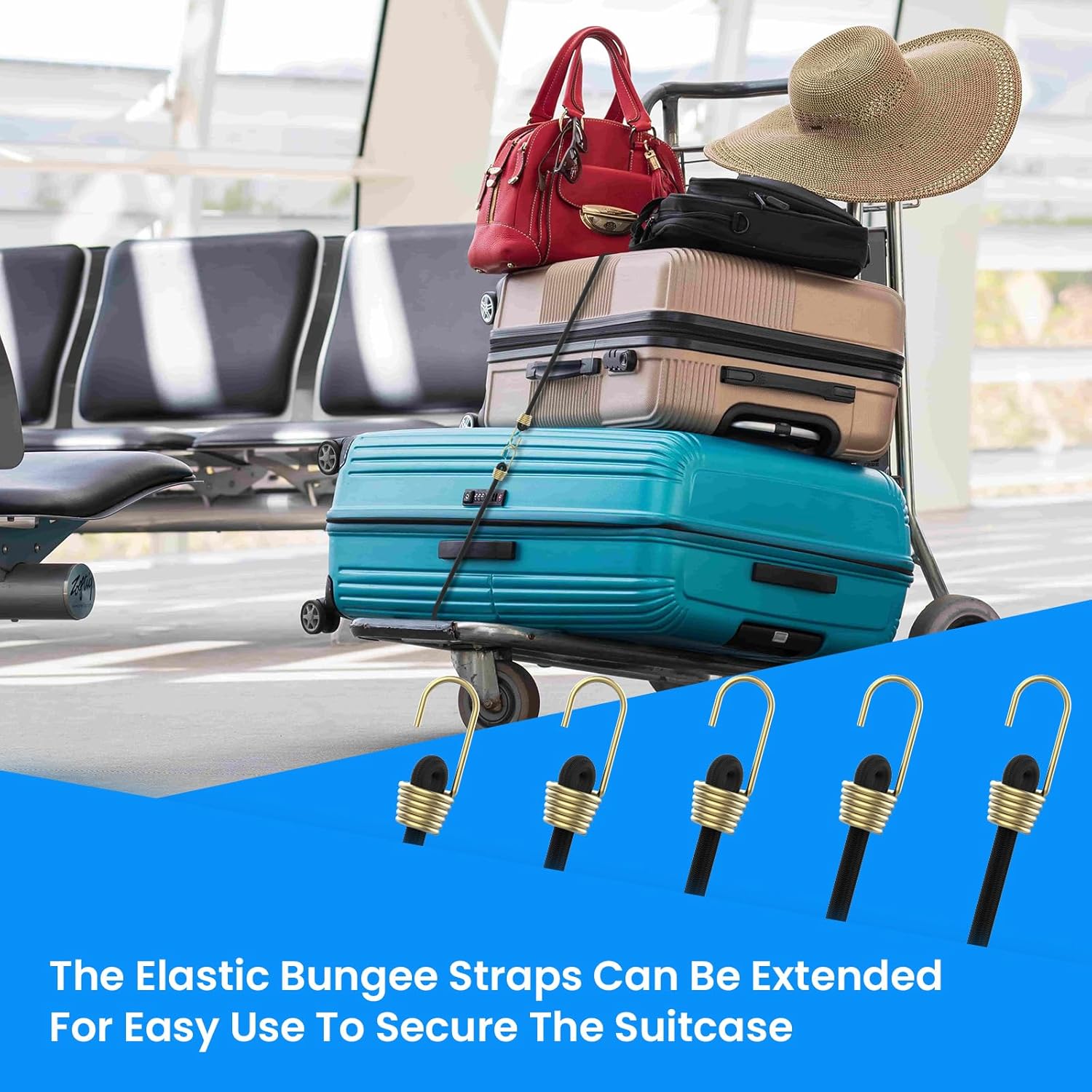 SDTC Tech 6-Pack Mini Bungee Cords with Hooks 10 Inch Black Elastic Rope Rubber Strap