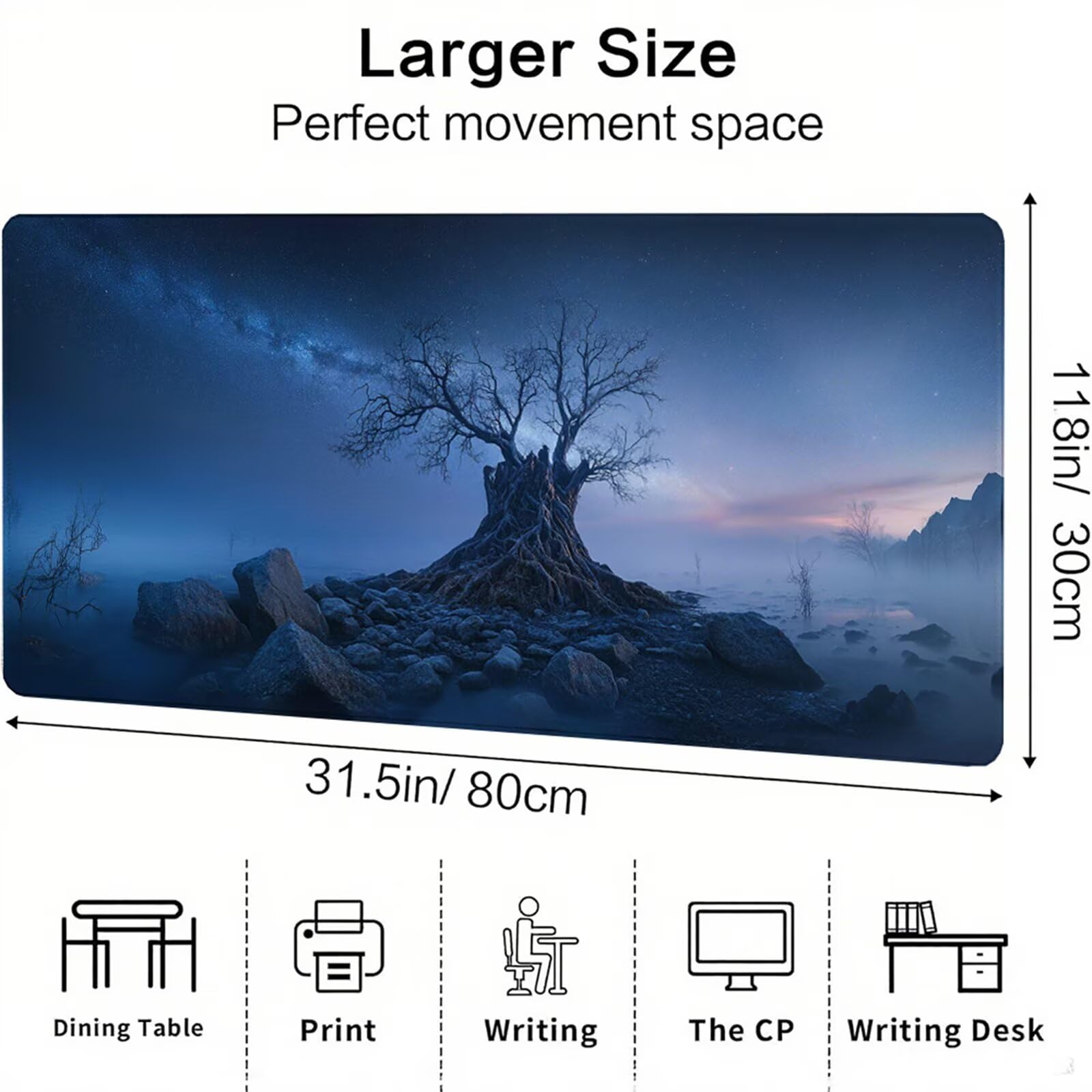 Czarna podkładka pod mysz XXL 1200 x 600 x 3 mm uchwyt na biurko akcesoria antypoślizgowa gumowa podstawa i zszyte krawędzie podkładka pod mysz dla graczy do dekoracji biura dekoracyjnego, prezenty