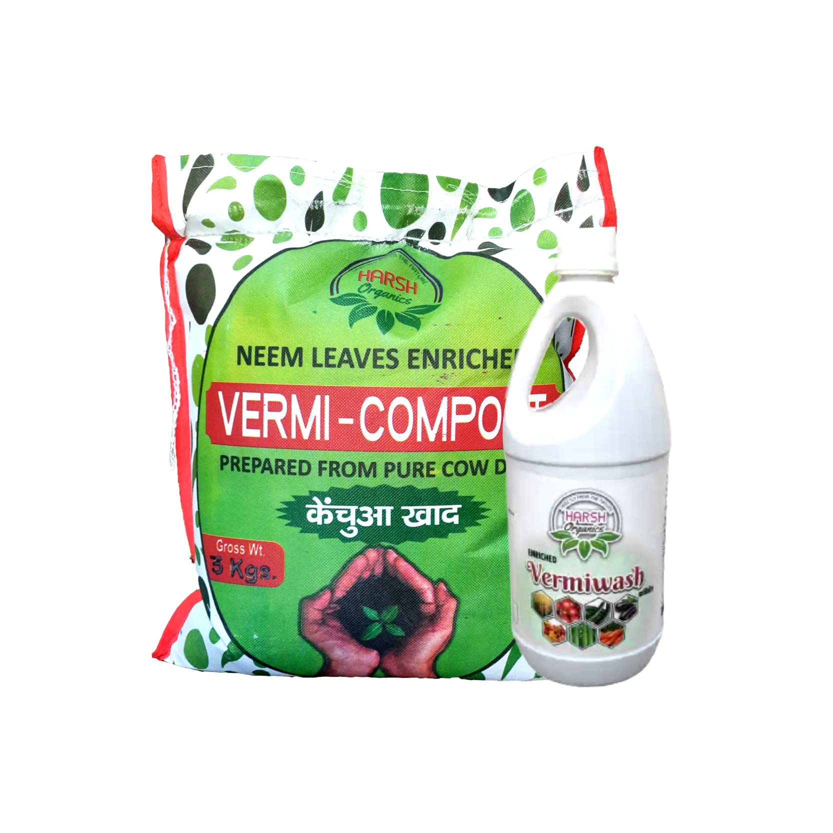 Harsh organics Combo Of 1L Neem Enriched Vermiwash with 3kg Vermicompost Manure Neem Leaves Enriched Pure Cow Dung Manure-image-38