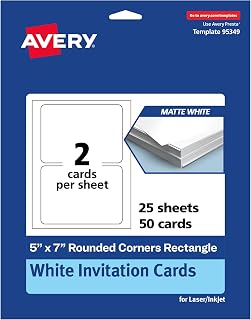 Avery Printable Rectangle Cards with Rounded Corners, 5" x 7", Matte White Cardstock, Laser & Inkjet Printable, 50 Total, Great for Invitations, Thank You Messages, and More