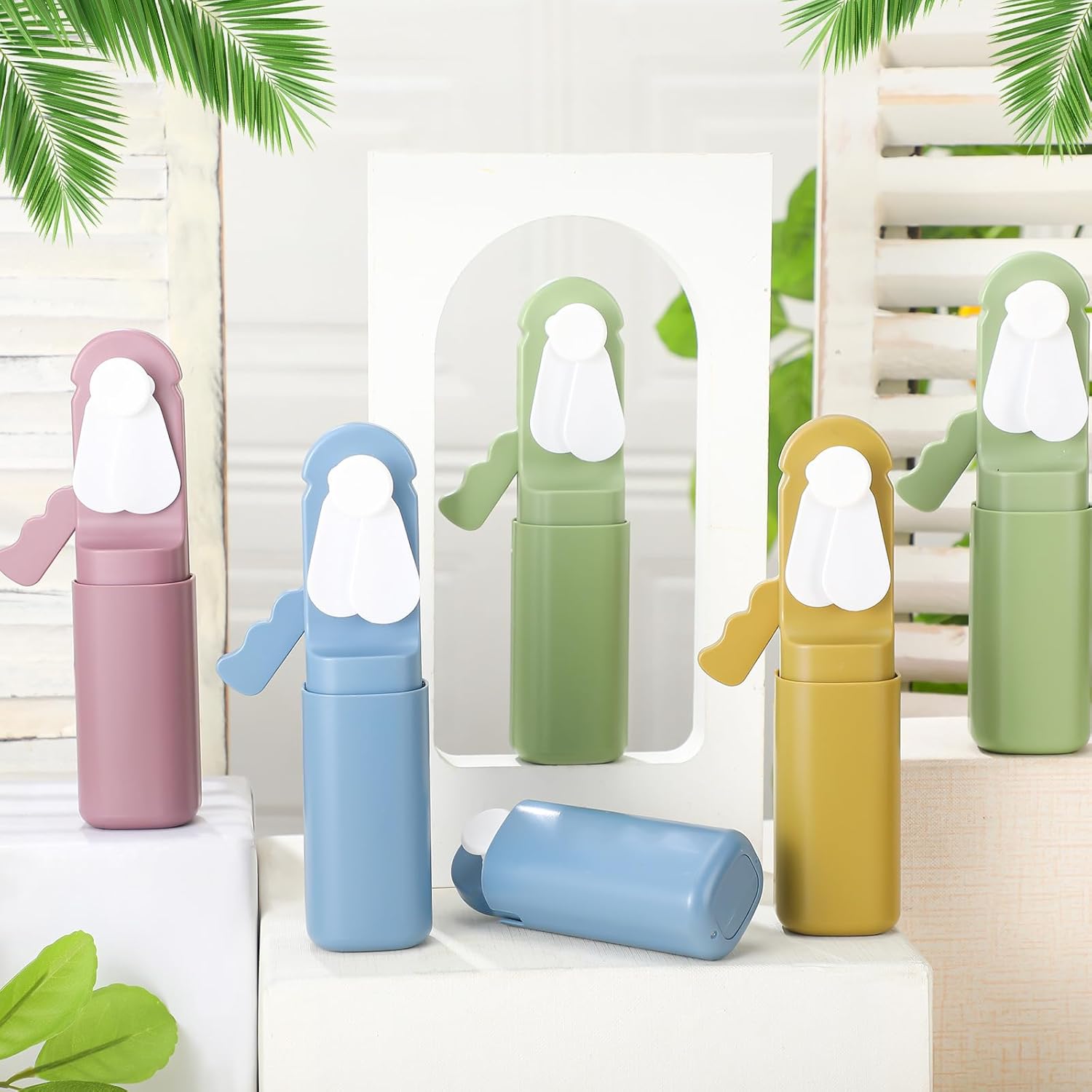 24 Pcs Mini Hand Press Fan Bulk Small Portable Cute Fan Plastic Handheld Manual Personal Cooling Party Favor Summer Outdoor Travel Camping Gifts, No Battery Included