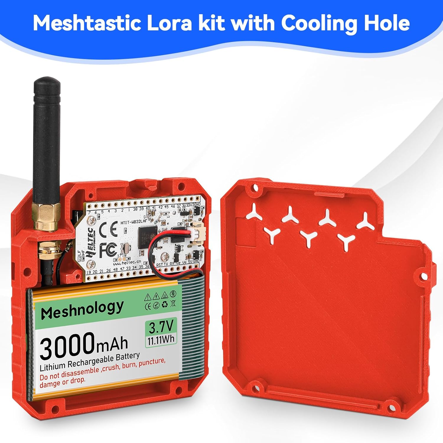 1Pack ESP32 LoRa V3 Development Board + 3.7V 3000mAh Battery + Custom Case Set - with 915MHz Meshtastic Antenna and SMA Antenna Surport WiFi Bluetooth LoRa V3 Devices for Arduino LoRawan IOT (N33,Red)