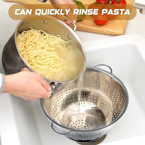 Miniatura 4 de Maxdot Paquete de 2 coladores de acero inoxidable resistentes de 12 cuartos de galón con base y asas para pasta, espagueti, bayas, frutas, verduras,