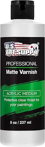 U.S. Art Supply Barniz mate profesional, 8 onzas, medio acrílico, acabado protector permanente transparente para pinturas y obras de arte, aplicar