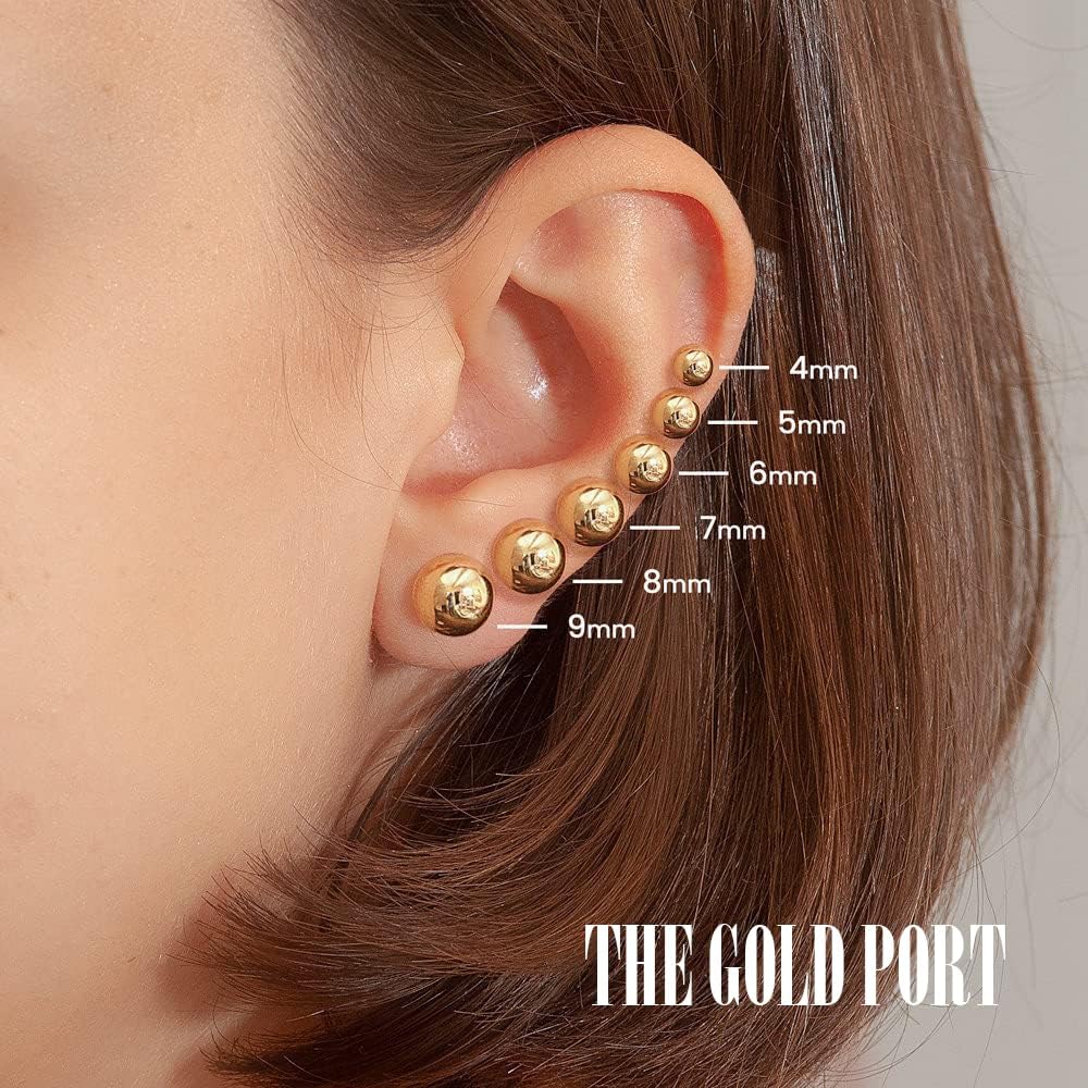 TGP 18K Gold Plated Ball Stud Earrings 10mm, Hypoallergenic Gold Ball Earrings for Women - Image 3