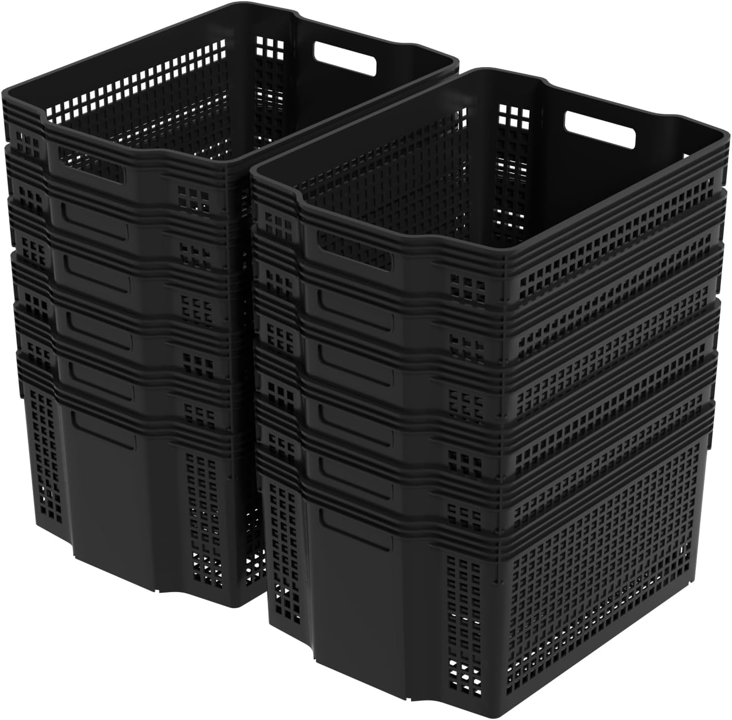12 Packs Plastic Stacking Baskets, Black Storage Baskets Large