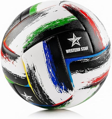 Western Star Soccer Ball Size 4 & Size 5 - Official Match Weight 5 Colors - Youth & Adult Soccer Players - Thermo Bonded Hybrid Balls - Reinforced