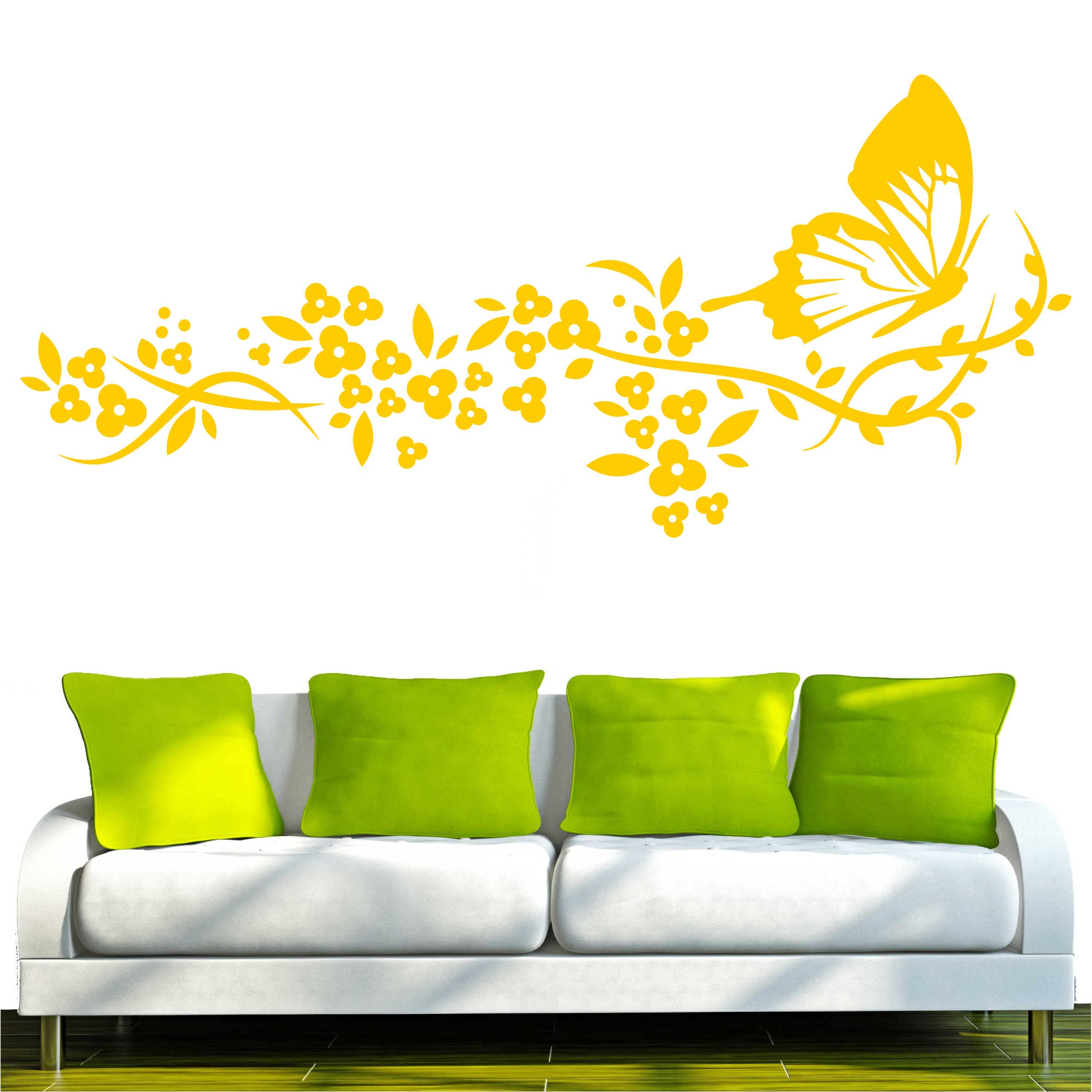 INDIGOS UG - Decalcomanie da muro - adesivi da parete - Murale - D181 Dolce Farfalla Vite Fiore Tribale, Oro, 160 x 70 cm - Decorazione per soggiorno, camera dei bambini, ufficio, scuola