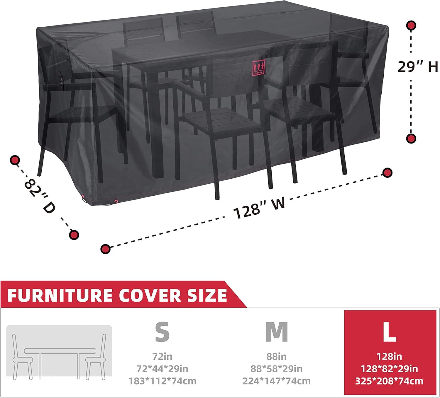 Turtle Life Patio Furniture Set Cover, Rectangular Durable Water Resistant Outdoor UV Resistant Anti-Fading Dining Table Chairs Cover with Outdoor Patio Storage Bag, Black, 128" L x 82" W x 29" H : Patio, Lawn & Garden