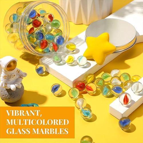 Miniatura 5 de Leitee 72 piezas de canicas de vidrio, damas chinas de 0.63 pulgadas, canicas coloridas a granel, divertidos juguetes retro con recipiente