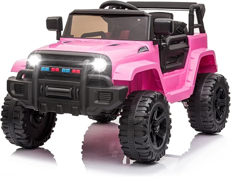 JOYMOR Ride on Truck with Remote Control, 4 Wheels 12V Battery Powered Kids Car, with LED Headlight/Horn Button/ MP3 Player/USB Port/Forward Backward/Kids Girl Boy Pink