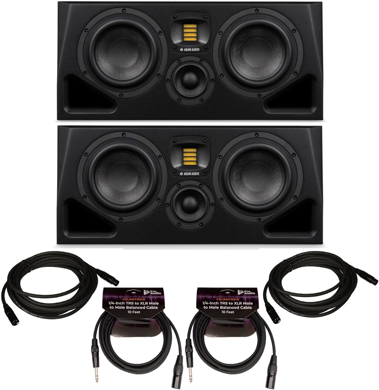 ADAM Audio A77H Powered Three-Way Midfield Studio Monitor (2-Pack) Bundle with XLR Cable (2-Pack) and XLR to 1/4-Inch TRS Cable (2-Pack) (6 Items)