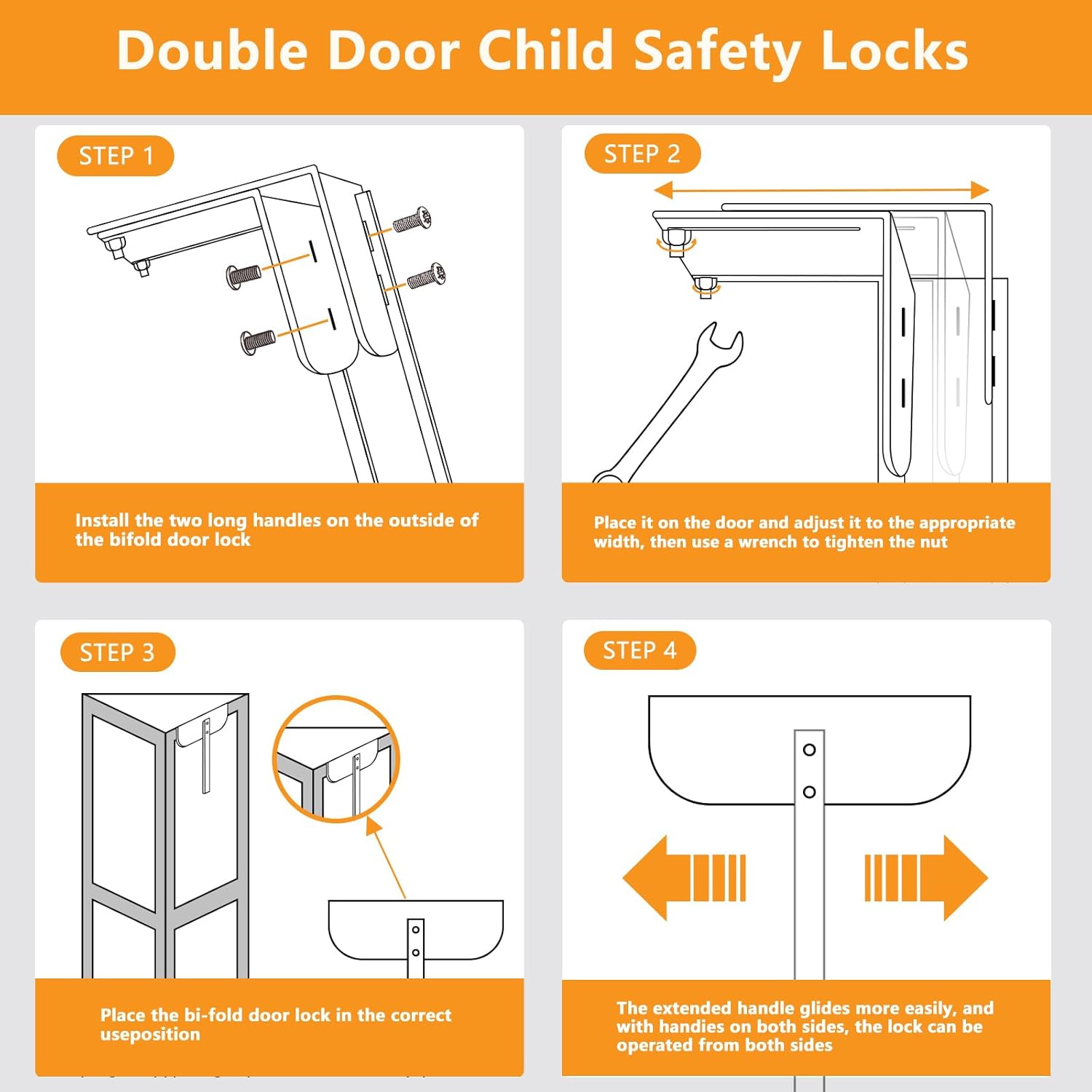 Metal Safety Bi-fold Door Lock, Adjustable Bifold Door Lock Kit for 0.6-2 Inch Thick Doors, Protection Child and Pet Proof Bi-fold Door Lock for Closet, Cabinet, Pantry, (4-Pack, White)
