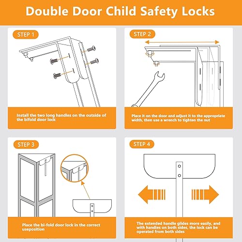 Miniatura 4 de Juego de 2 cerraduras de metal plegables ajustables para puerta doble (se adapta a puertas plegables de 0.6 a 2 pulgadas), cerradura de seguridad