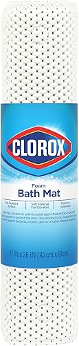 Clorox by Duck Brand - Tapete de baño de espuma acolchado antideslizante con succión para mayor comodidad y seguridad, 17 x 36 pulgadas, color blanco