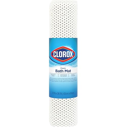 Duck Brand Clorox Cushioned Foam Bath Mat for Tubs, Non-Slip with Suction Cups, 17 Inches x 36 Inches, White