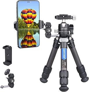 ARTCISE Desktop Tripod, Mini Carbon Fibre Tripod and Removable Ball Head, EB30S All-Metal CNC Ball Head with Low Profile and Magic Arm Mobile Phone Holder, Maximum Load 22lbs/10kg