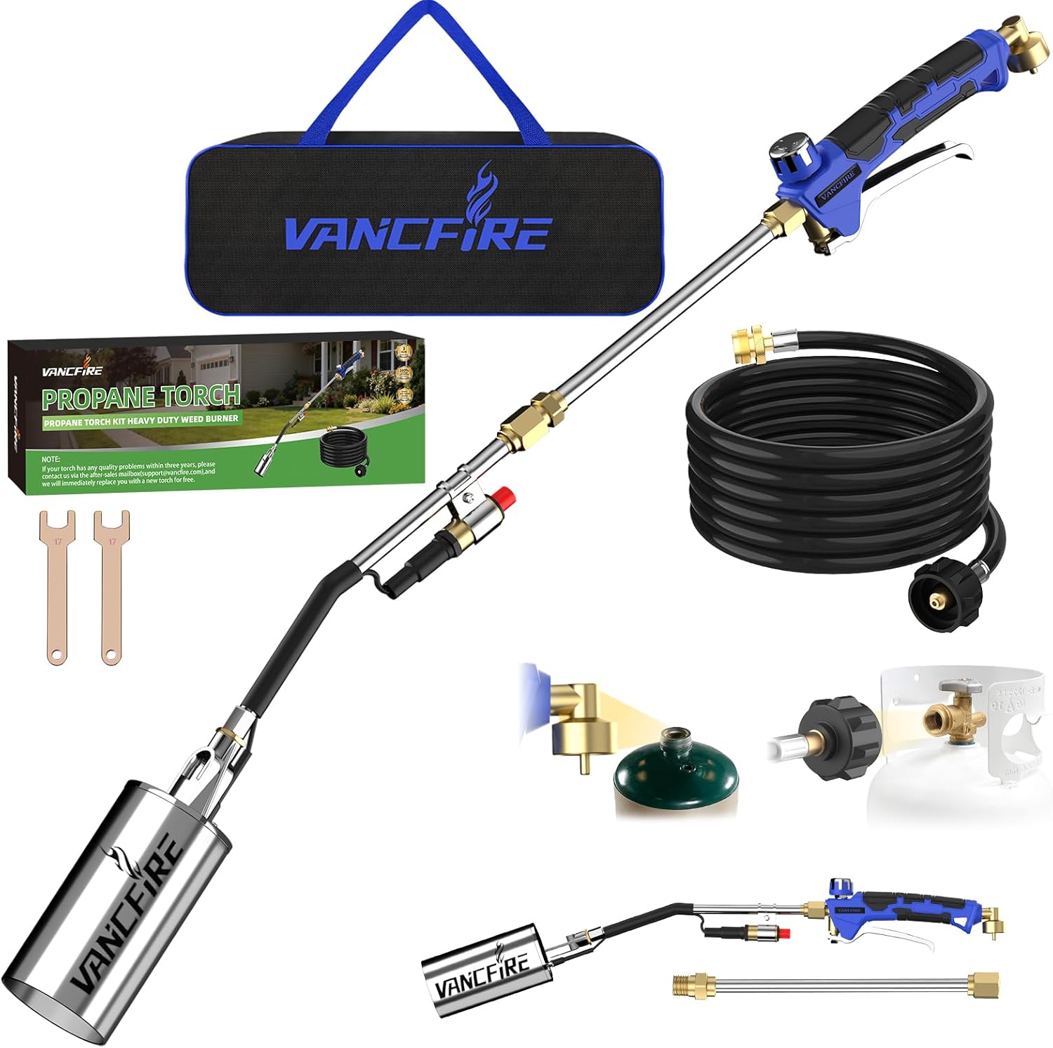 Propane Torch Weed Burner Kit with Storage Bag, High Output Blow Torch with Long/Short Mode & 12.5FT Hose, Heavy Duty Flamethrower with Turbo Trigger for Weeding, Roofing, Ice Snow Melting,BBQ(33.3")