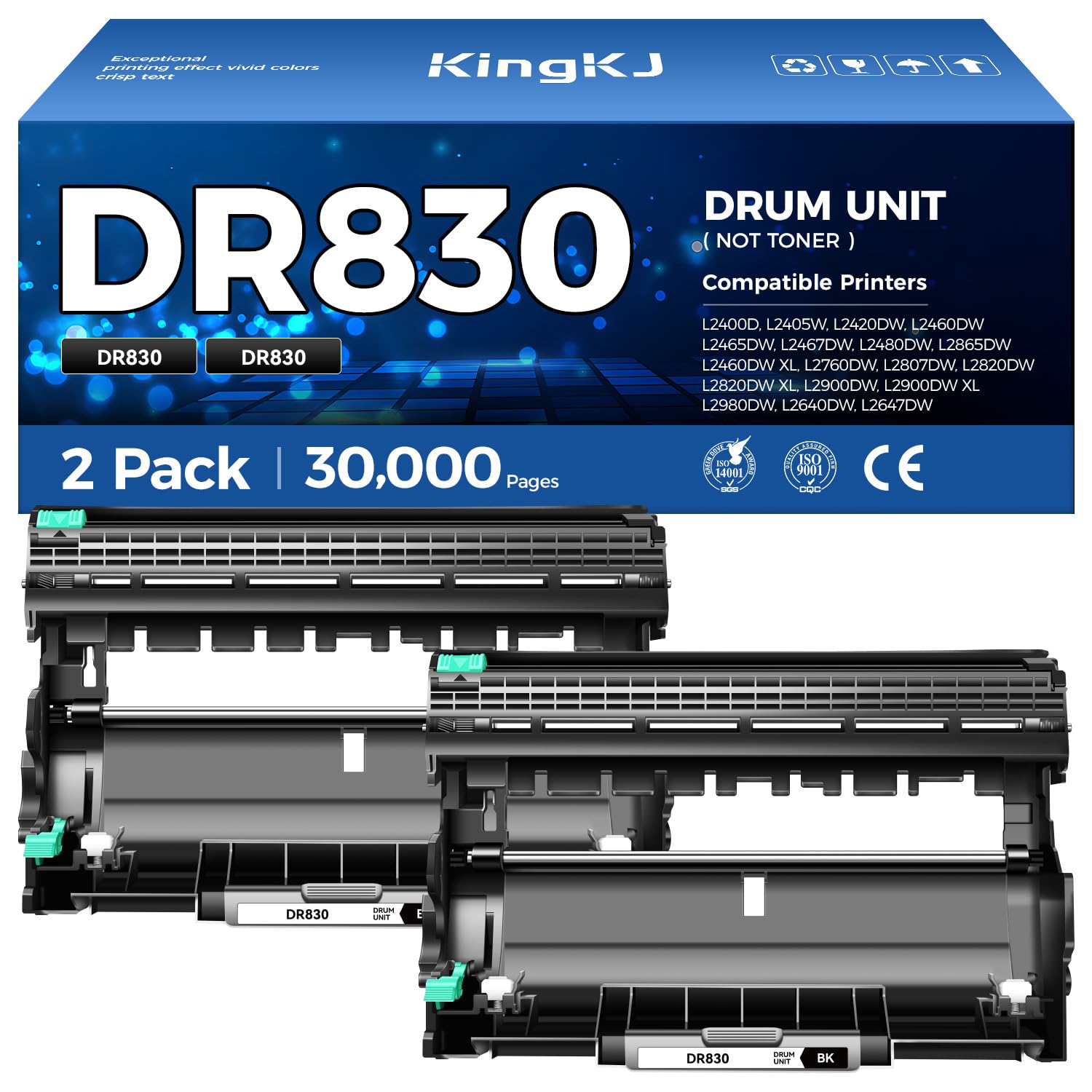 DR830 Drum Unit (Not Toner) 2-Pack Replacement for Brother DR-830 Imaging Drum Compatible for HL-L2460DW HL-L2405W HL-L2480DW MFC-L2820DW DCP-L2640DW MFC-L2900DW HL-L2400D HL-L2460DW XL Laser Printer