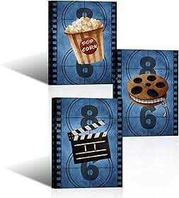 Arte de parede em tela com tema de filme, clássico, antiquado, molinete de filme, pipoca, impressões, para sala de mídia, decoração de parede de cinema em casa