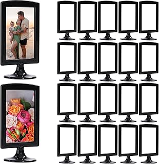 20 Pack Double Sided Standing Picture Frame 4x6 Plastic Photo Frame Bulk White Picture Display Holder Stand for Table Number, Menu, Wedding, Christmas (Minimal Black)