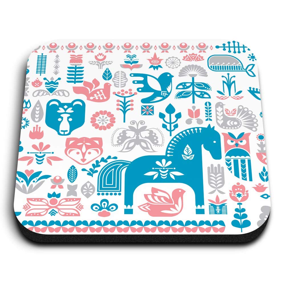 1 x Square MDF Fridge Magnet - Traditional Swedish Dala Horse 12363