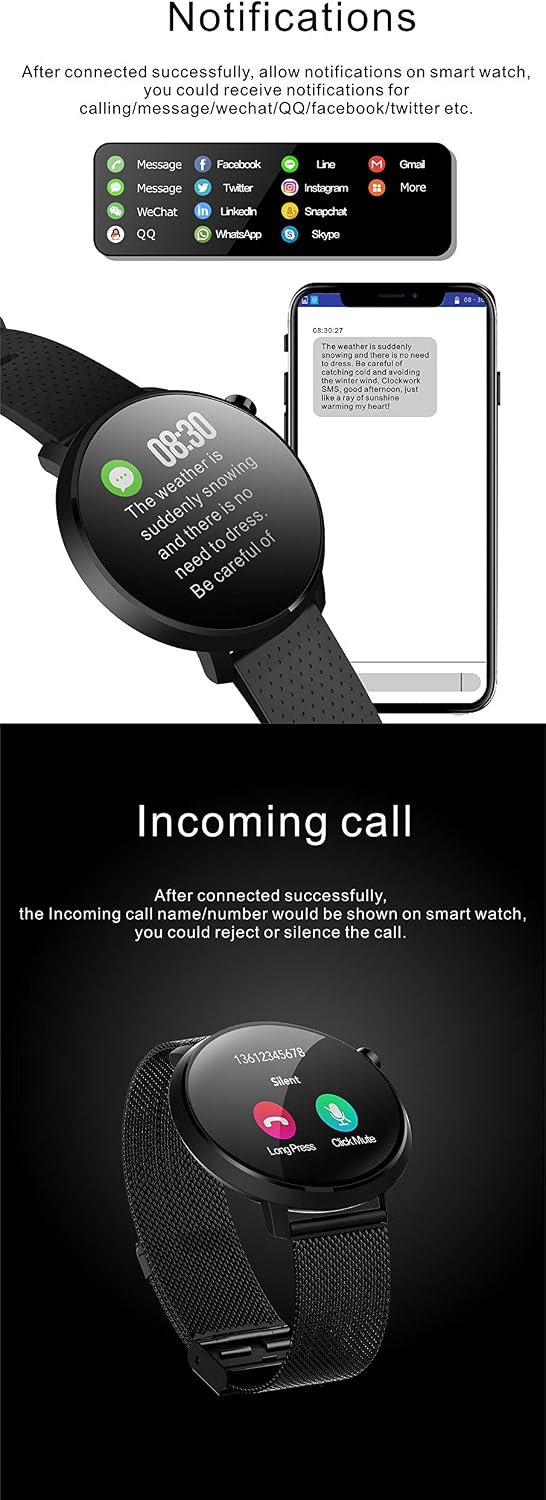 Smartwatch C10, impermeabile IP67, con cardiofrequenzimetro, monitoraggio  del sonno, contatore di calorie, pedometro, per Android/iOS (argento) :  Amazon.it