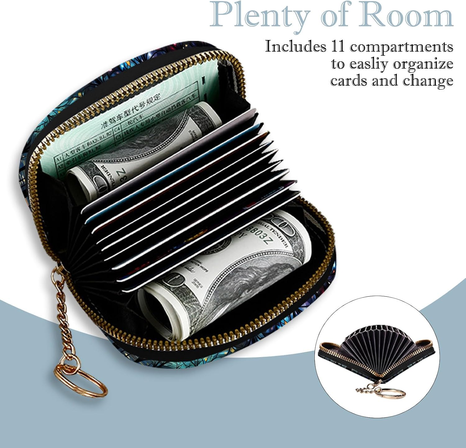 Women's Slim RFID Wallet – Compact Leather Card Holder Wallet for Women, 9 Card Slots RFID Blocking Credit Card Organizer, Small Travel Wallet - Colorful Trees image 3