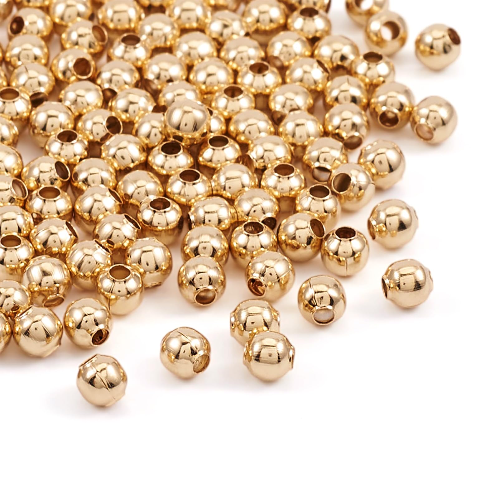 Craftdady 100pcs 4mm Golden Metal Spacer Beads 304 Stainless Steel Mini Round Beads Charms for Bracelet Necklace Jewellery Making Crafting with 1.5mm Hole