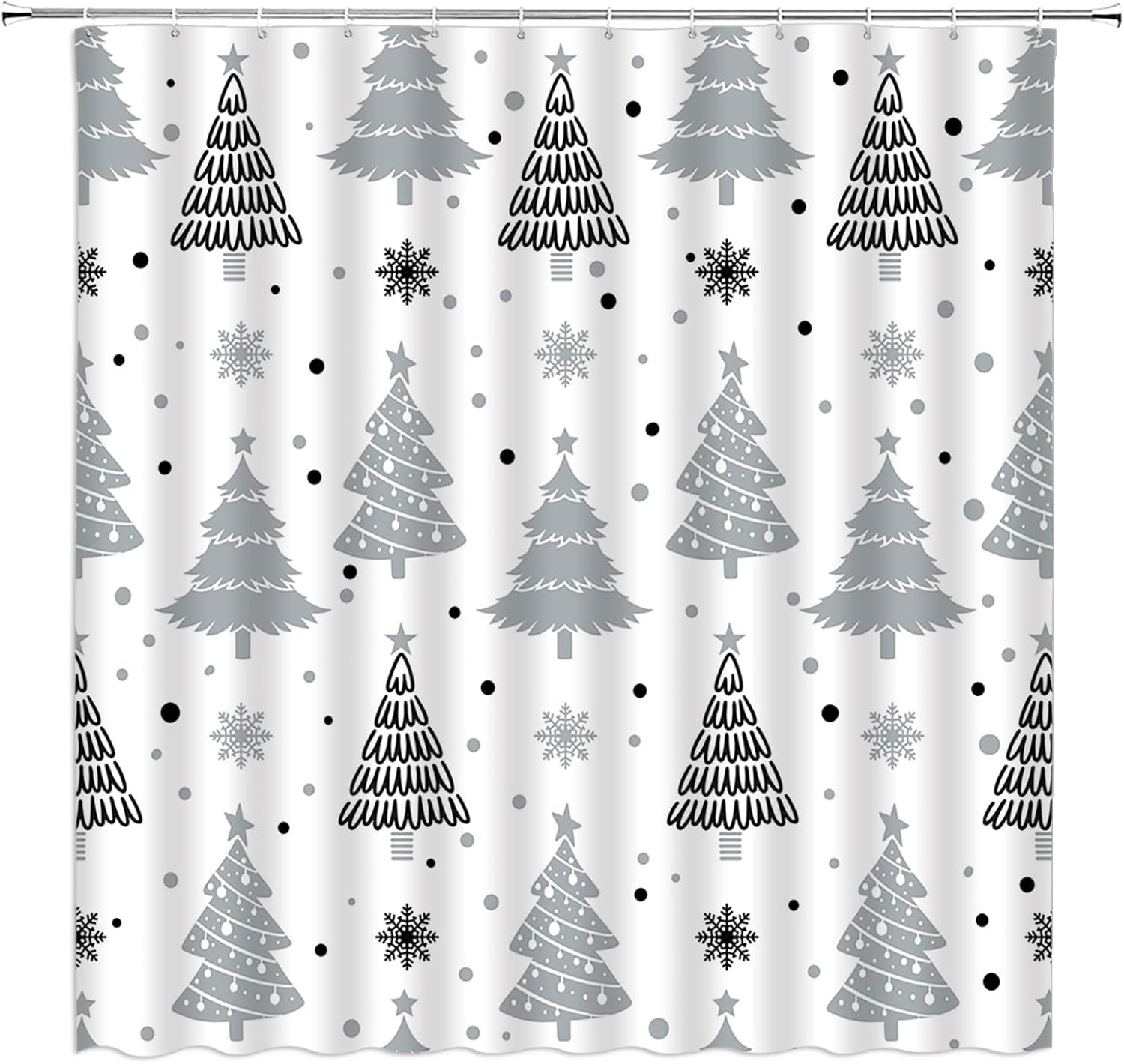 GCTNBJL Christmas Shower Curtain Gray Christmas Tree Snowflake Cute Cartoon Winter Holiday Merry Christmas 70x96(WxH) Inches Bathroom Decor Fabric Curtain with Hooks