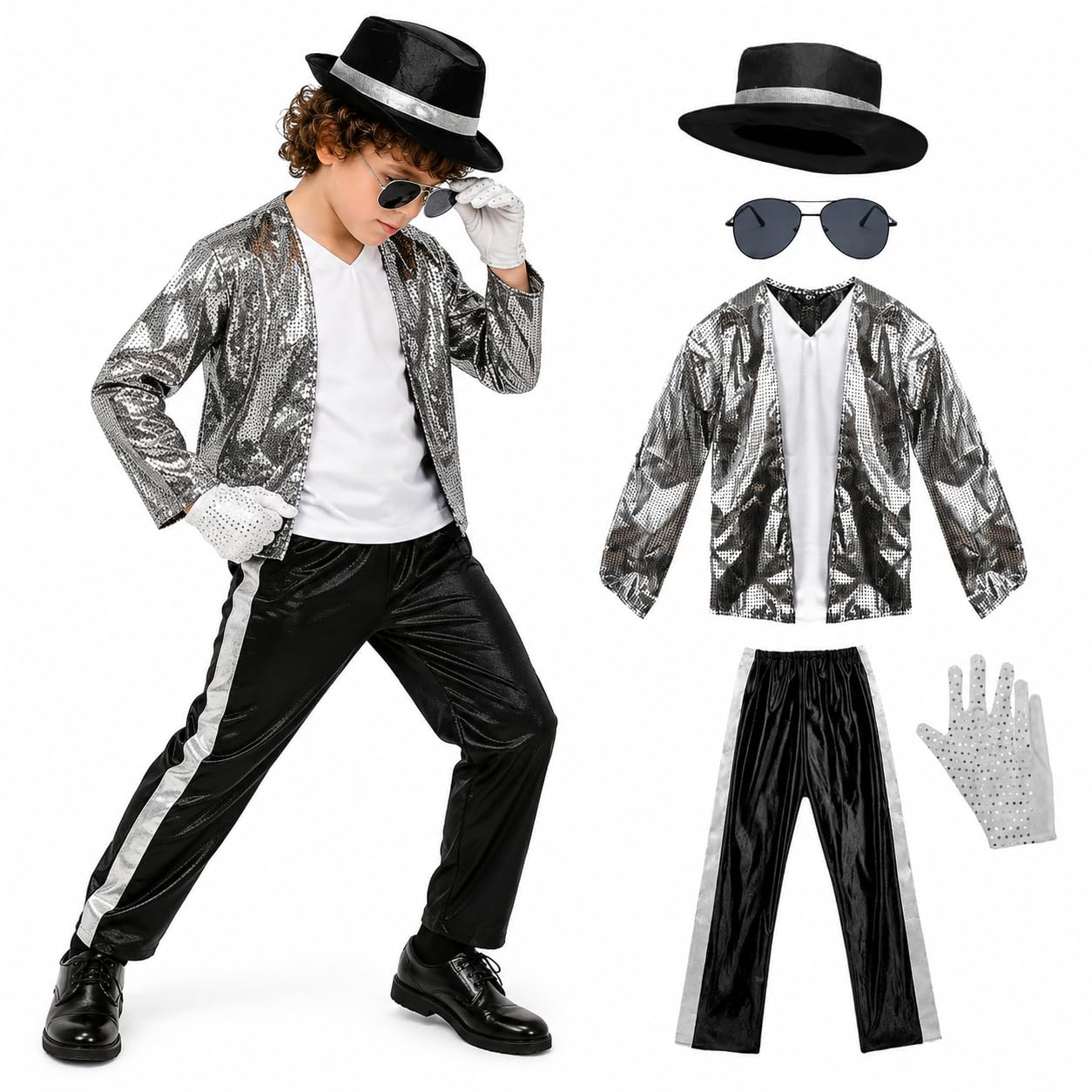 Hyelntu Kids Rock Star Costume 5PCS 80s 90s Pop Rock Dance Outfits 3-10Y
