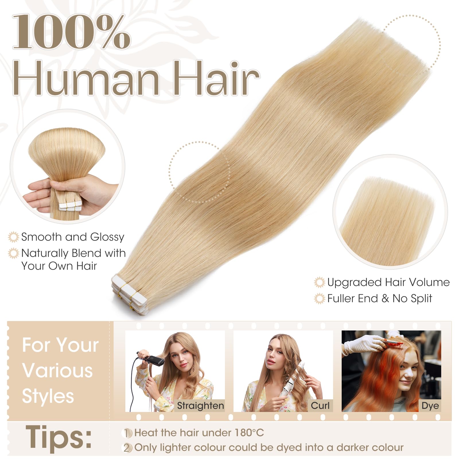 Elailite 20 Pcs Tape in Hair Extensions Real Human Hair, Seamless Skin Weft Real Remy Hair Extension Invisible Straight - Image 3