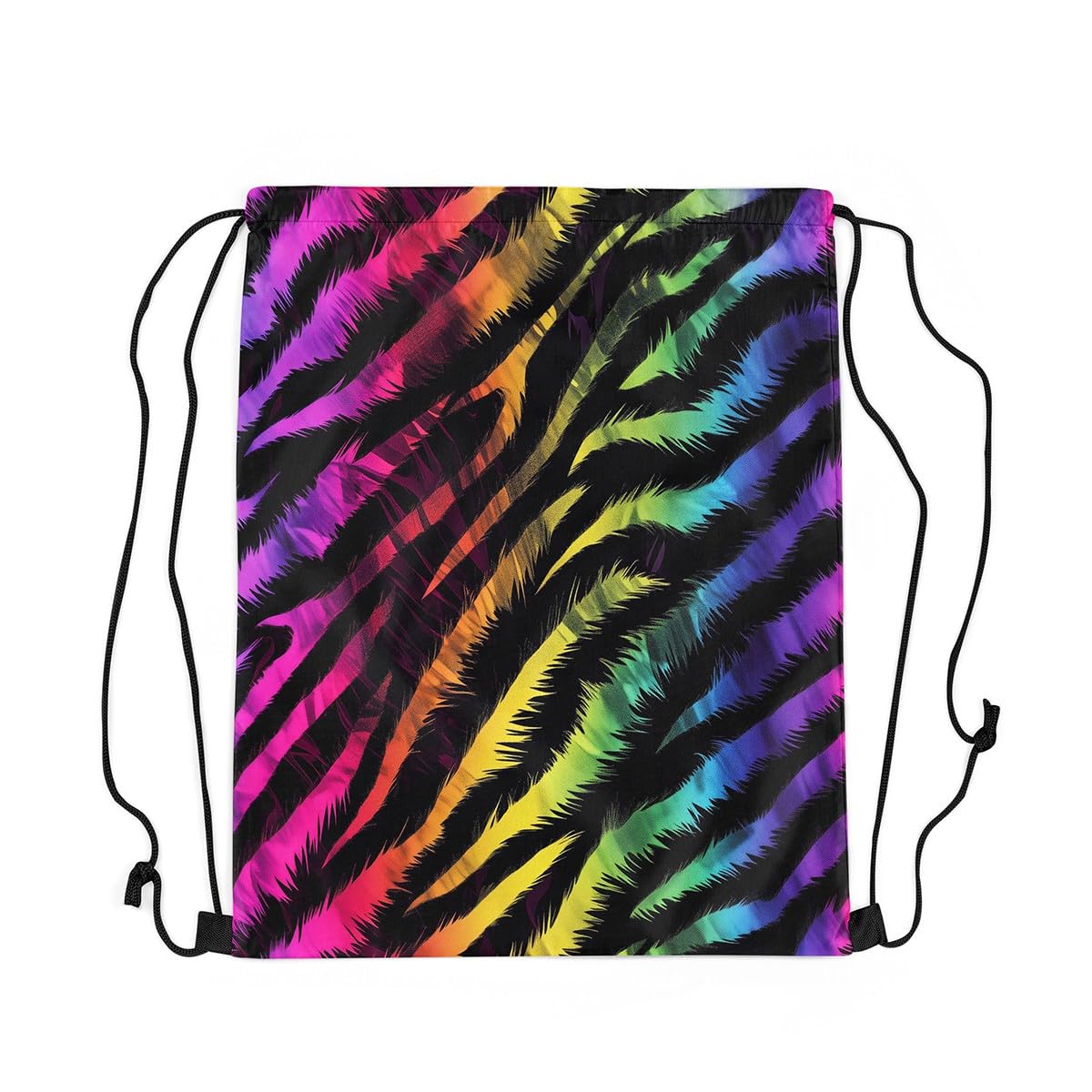 Loussiesd Zebra Drawstring Backpack 40x33cm Animal Print Gym String Bag Colorful Rainbow Drawstring Bags Women Men Stripes Waterproof Cinch Bag