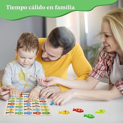 Miniatura 7 de Juguete Magnético de Pesca de Madera para Niños Pequeños, Juegos de Pesca y Conteo de Peces del Alfabeto, Rompecabezas con Números y Letras,