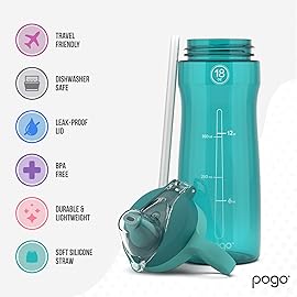 Pogo BPA-Free Tritan Plastic Water Bottle with Soft Straw Lid, 18 Oz, Teal